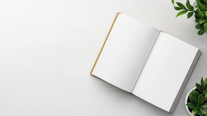 Open book mockup with customizable pages lying on a modern workspace, Book mockup, layout design, clean aesthetic