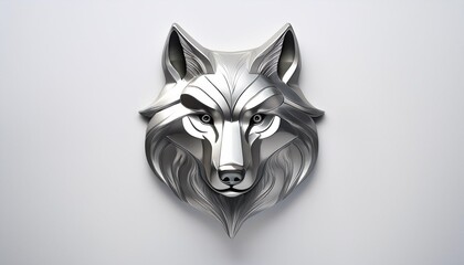 Obraz premium Minimalist Silver Wolf Head Logo on a White Background