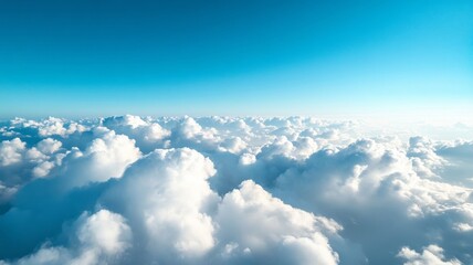 Cloudscape above the sky with bright blue horizon, serene and peaceful mood