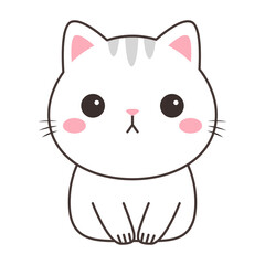 Cat icon. Funny face head. White kitten sitting. Contour line doodle. Cartoon kawaii baby character. Sticker print. Childish style. Flat design. White background. Isolated. Vector illustration