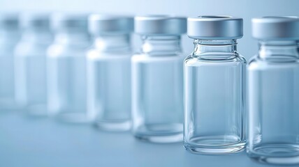 Row of glass vials in a laboratory setting, glass, vials, row, science, laboratory, arrangement,containers, medical