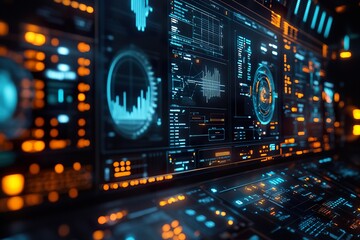Fototapeta premium A cutting edge smart grid control center with real time data visualization and energy management tools