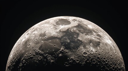 Fototapeta premium Wide panoramic close-up of the moon in full phase, revealing its cratered surface and rugged terrain in space. No people. No logo.
