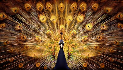 Obraz premium Golden peacock spreading feathers