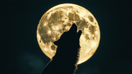 Wolf howling at the moon, silhouette of a wolf