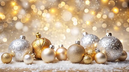Elegant gold and silver Christmas background with baubels and bokeh