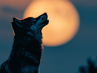 Wolf howling at the moon, silhouette of a wolf