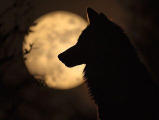 Wolf howling at the moon, silhouette of a wolf