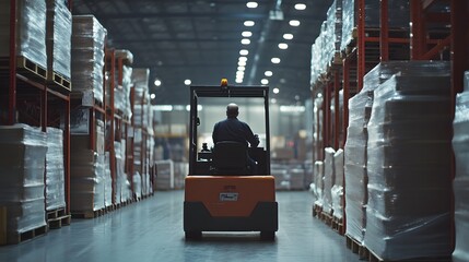 25. A logistics staff member operating a forklift in a warehouse setting