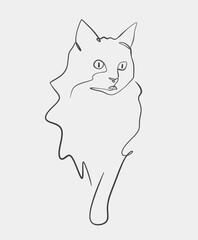 Minimalist line art of a cat's profile with graceful contours. Ideal for modern decor, tattoo designs, or pet-themed illustrations.
