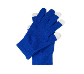 Winter Gloves Isolated, Touchscreen Wool Glove, Touch Screen Knitted Mittens, Warm Blue Gloves