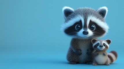 A cartoon raccoon and its baby.