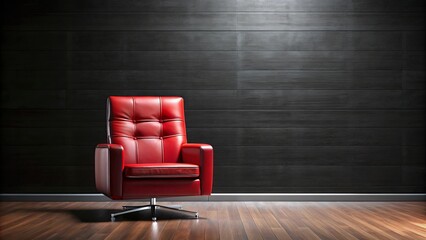 A sleek red leather chair against a minimalist black wall in a modern setting