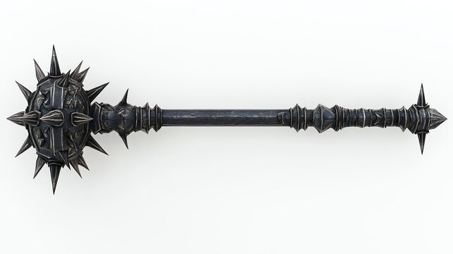 A spiked medieval mace on a white background.