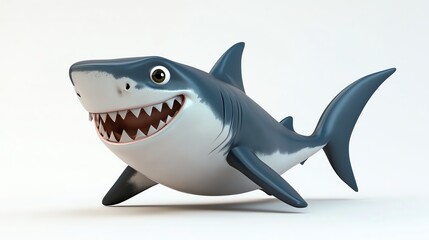 A friendly cartoon shark smiles as it swims towards the viewer.