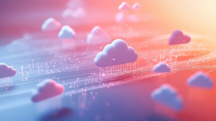 Cloud computing concept with cloud icons over a circuit board.
