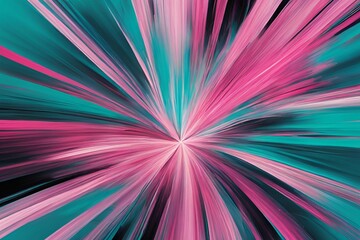 Obraz premium Dynamic abstract explosion of teal and pink streaks radiating from a central point resembling a burst of energy or a floral display