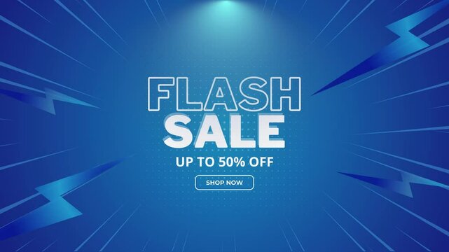 Flash Sale Shopping video with Flash icon and 3D text on blue background. Flash Sales banner video template design for social media and website. comic design 4k video