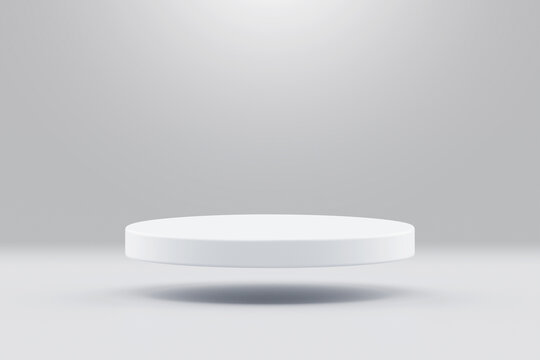 White podium background empty pedestal presentation stage scene abstract platform showcase blank stand display mockup 3D product design. Luxury round minimal levitation template isolated backdrop.