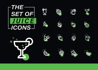 SET OF FRESH JUICES ICONS, FRUITS ICONS
