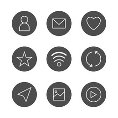 Stylish icons for user interface design, showcasing essential features like user, notifications, and settings.