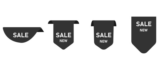 A collection of four striking black labels, each prominently featuring the word sale printed on them for easy identification and promotion