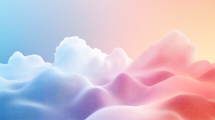 Abstract cloud computing concept with cloud icons and a glowing network.