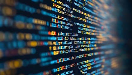 Abstract Programming Code on Dark Background, Lines of Colorful Software Development Script