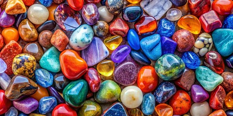 Vibrant collection of colorful stones in shades of blue, red, yellow, orange, and purple