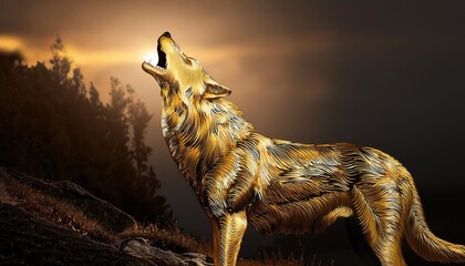 Sleek gold wolf howling
