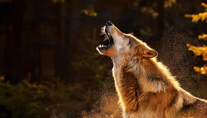 Sleek gold wolf howling