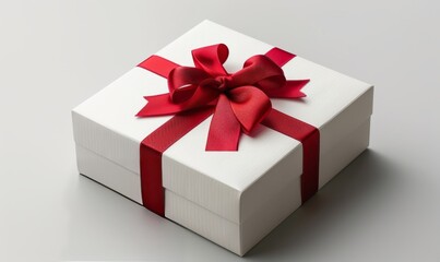 Obraz premium White gift box with red ribbon