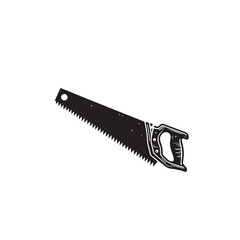 Hand saw silhouette. Hand saw logo, icon vector design black and white.