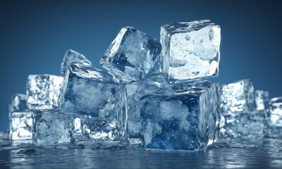 Obraz premium Close up of ice cubes melting on a blue background