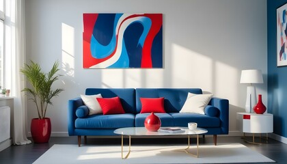 Photo modern style interior room 3d illustration Interior frame living room with colorful white sofa