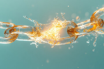 A golden chain breaking in half, with an orange glow and particles flying around. Created with Ai