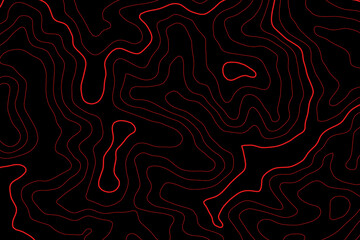 abstract topography black background with red contour lines