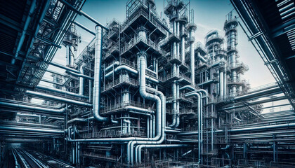 Obraz premium industrial pipe factory building machinery pipes structure