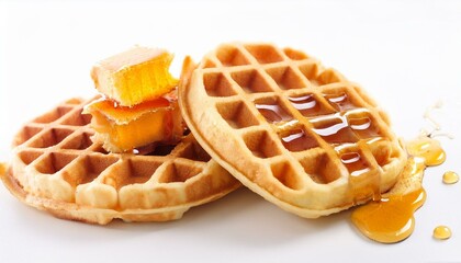  waffles and honey white background
