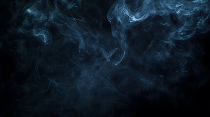 Obraz premium Swirling smoke patterns, black background, positioned in the upper third, illuminated by a single light source from above, creating a sense of mystery and depth