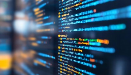 Abstract Software Programming Code on a Monitor Background, Blurry and Lines, Technology