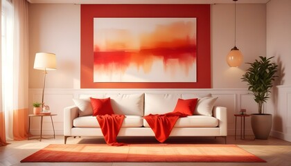 Photo modern style interior room 3d illustration Interior frame living room with colorful white sofa