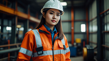 women wear helmet industry factory safety equipment industry factory helmet headphone company.