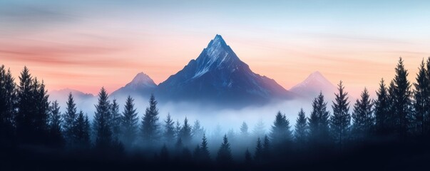 Fototapeta premium A muted gradient background featuring a misty mountain silhouette.