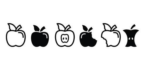 apple fruit icon symbol vector design simple black white color illustration collection set isolated