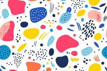 Seamless tilable retro abstract pattern with playful dots and colorful shapes