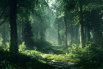 Sunbeams in a Mystical Forest