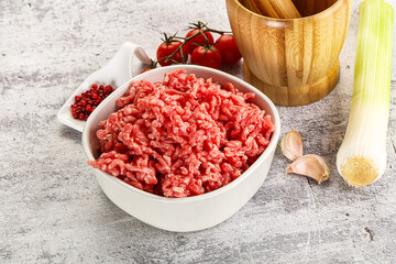 Minced beef meat in the bowl