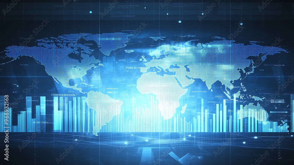 Aufkleber Digital World Map with Data Visualization and Analytics