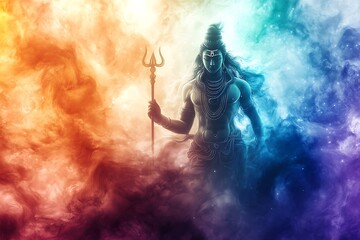 Lord Shiva, Hindu Deity in Cosmic Clouds.